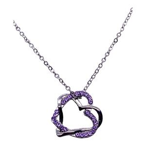 Imitation LIGHT PURPLE Rhinestone Gemstone Double Heart Pendant Necklace